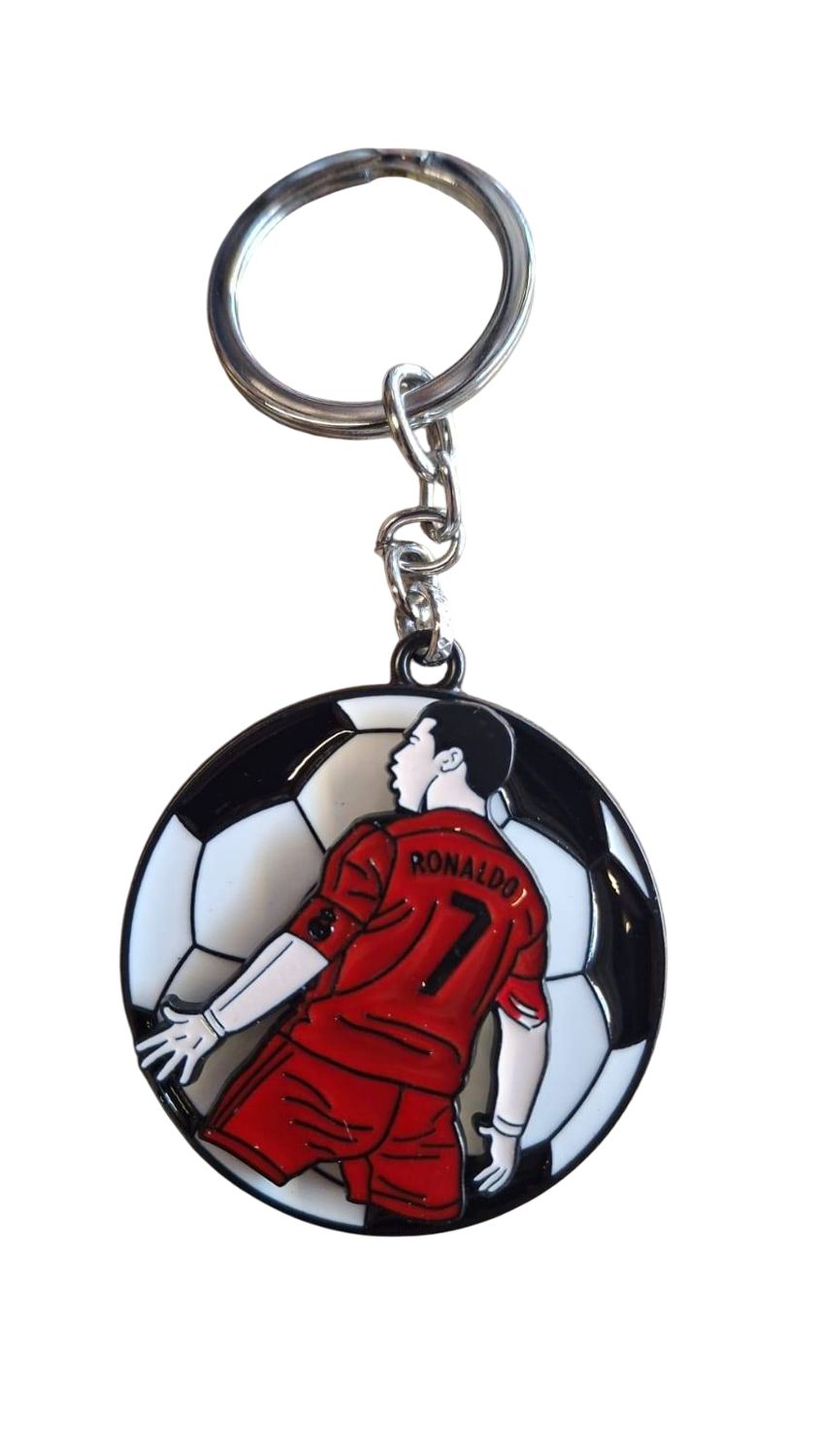 Heavy Spinner Ronaldo Football Keychain - Red Jersey Design with Number 7 and Soccer Ball Background - Ideal Gift for Sports Fans and Collectors