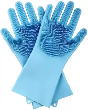 Elecsera Magic Washing Gloves/Silicone Dishwashing Cleaning Gloves for kitchen washing with Scrubber for Washing Dish,Kitchen utensil- Assorted color (1 pair)
