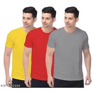 Men's Solid Plain Round Neck Tshirt (Pack of 3)