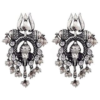 Celebrity Inspired Oxidised Silver Trishul Ganesh Stud Earring For Women and Girls