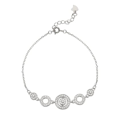 925 Sterling Silver Circle Charm Bracelet with Cubic Zirconia | Adjustable Chain Bracelet for Women | Elegant Minimal Design