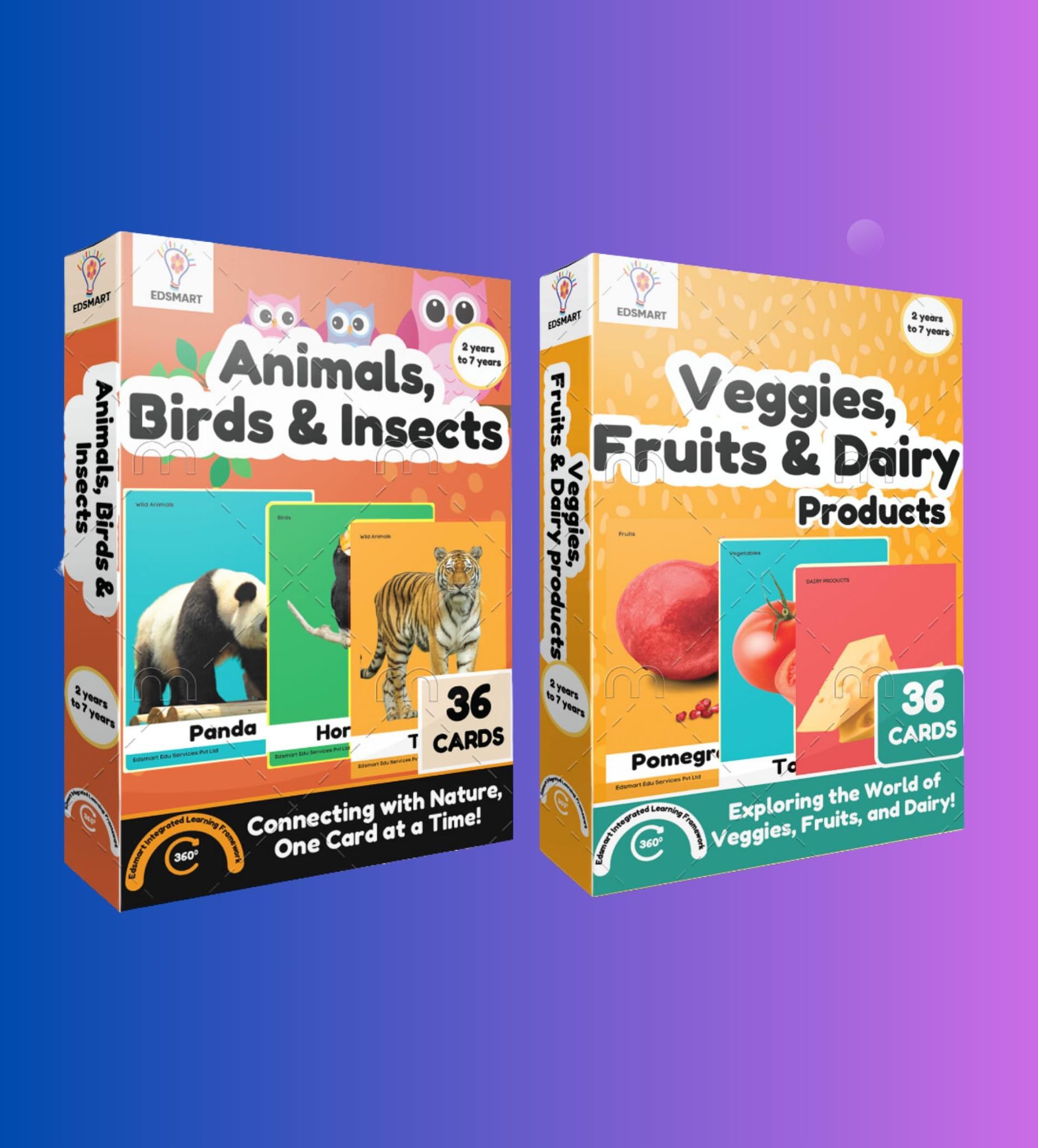 Edsmart Flash Cards - Combo of 2 Sets Veggies, Fruits, Dairy Products, Colors, Shapes and More