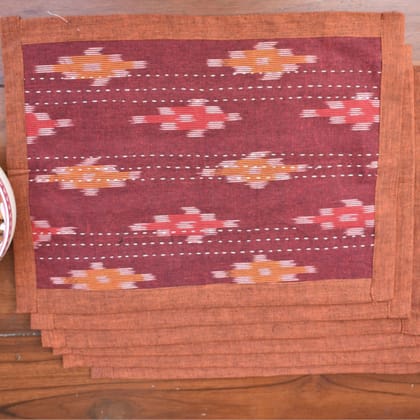 Maroon ikat table mat set-6