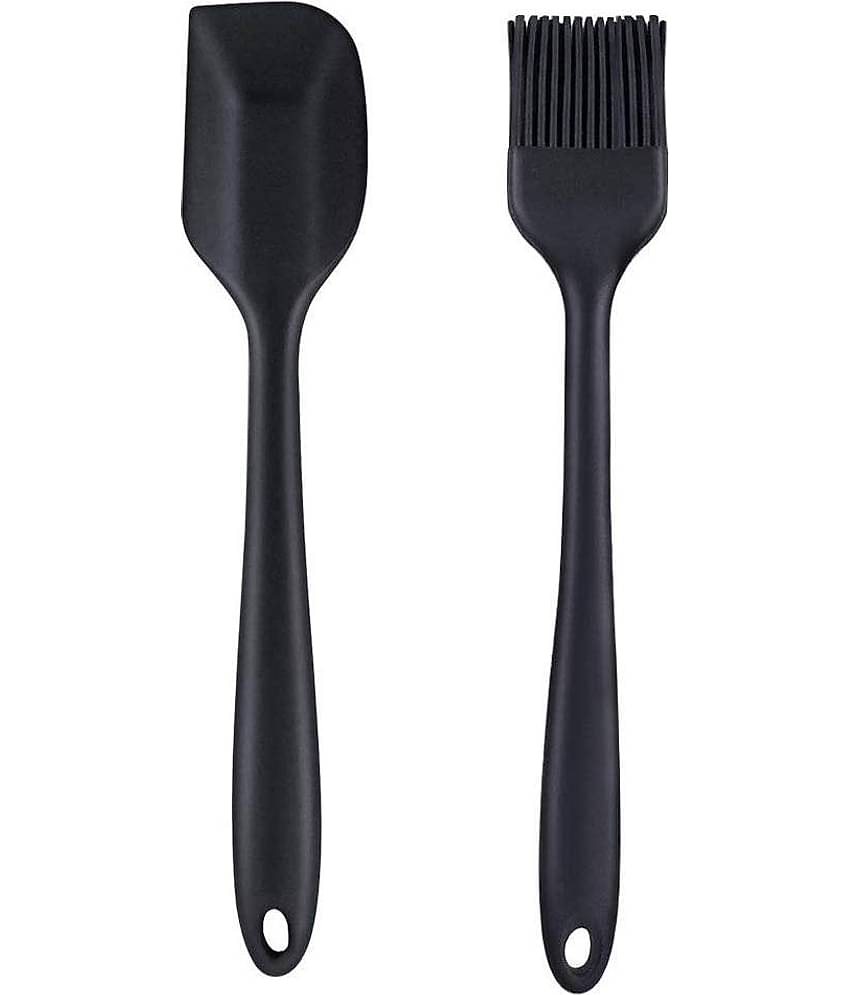 Baskety Silicone Spatula and Basting Pastry Brush Mixing Spatula ( Pack of 2, Black )