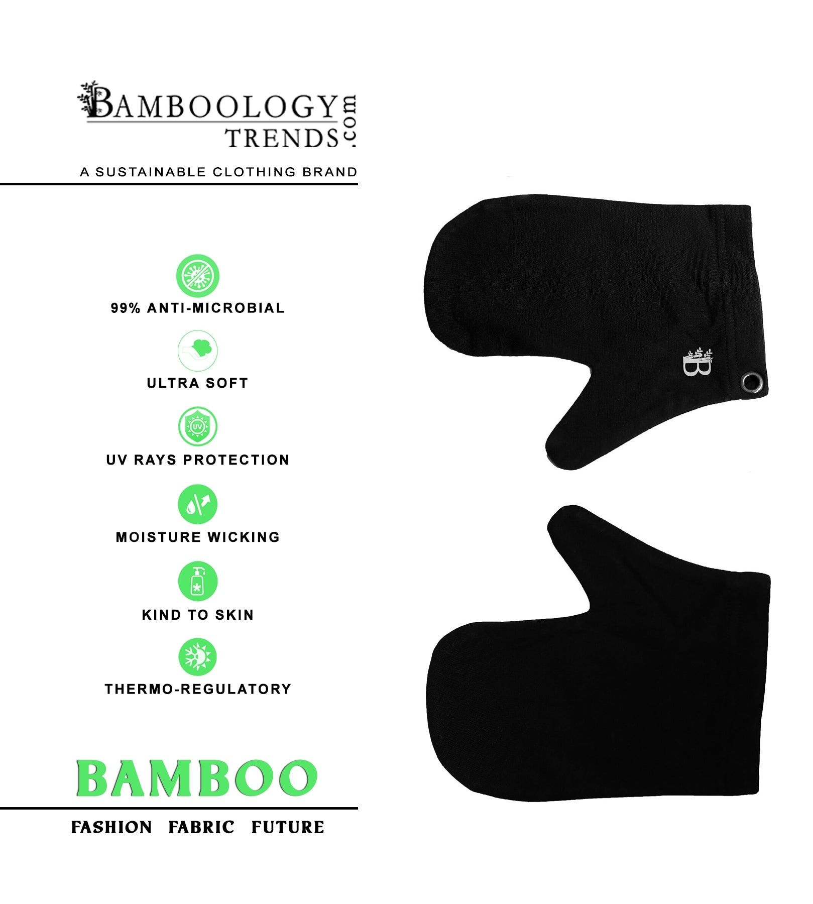 Bamboo Fabric Black Hand Glove | Black