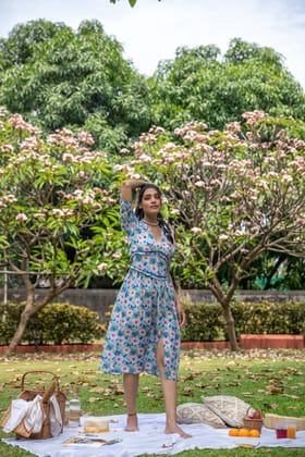 Serene Spring Sky Blue Corset Dress-S / Crepe