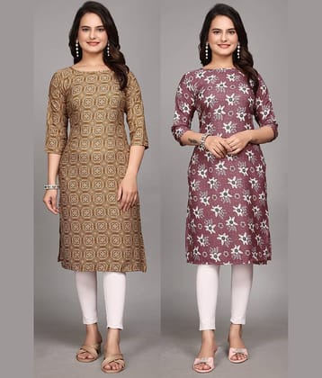 KALAVRITTA Pack of 2 Crepe Printed Straight Women's Kurti - ( Multicoloured )