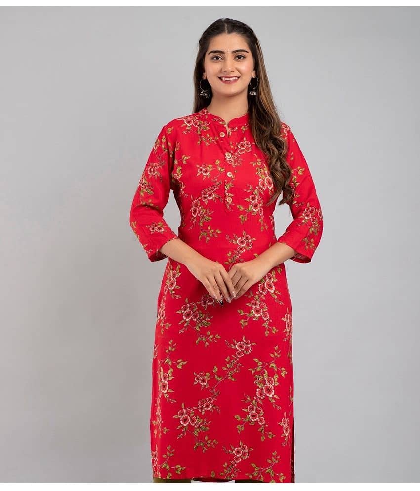 MAUKA - Red Rayon Women's Straight Kurti ( Pack of 1 )