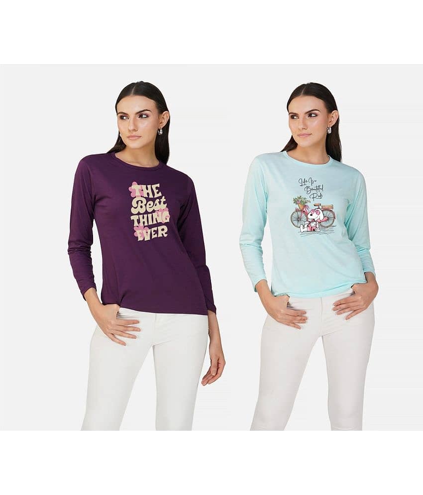 CHOZI Women Cotton Blend Printed Regular Fit Round Neck T-Shirt ( Multi Color )