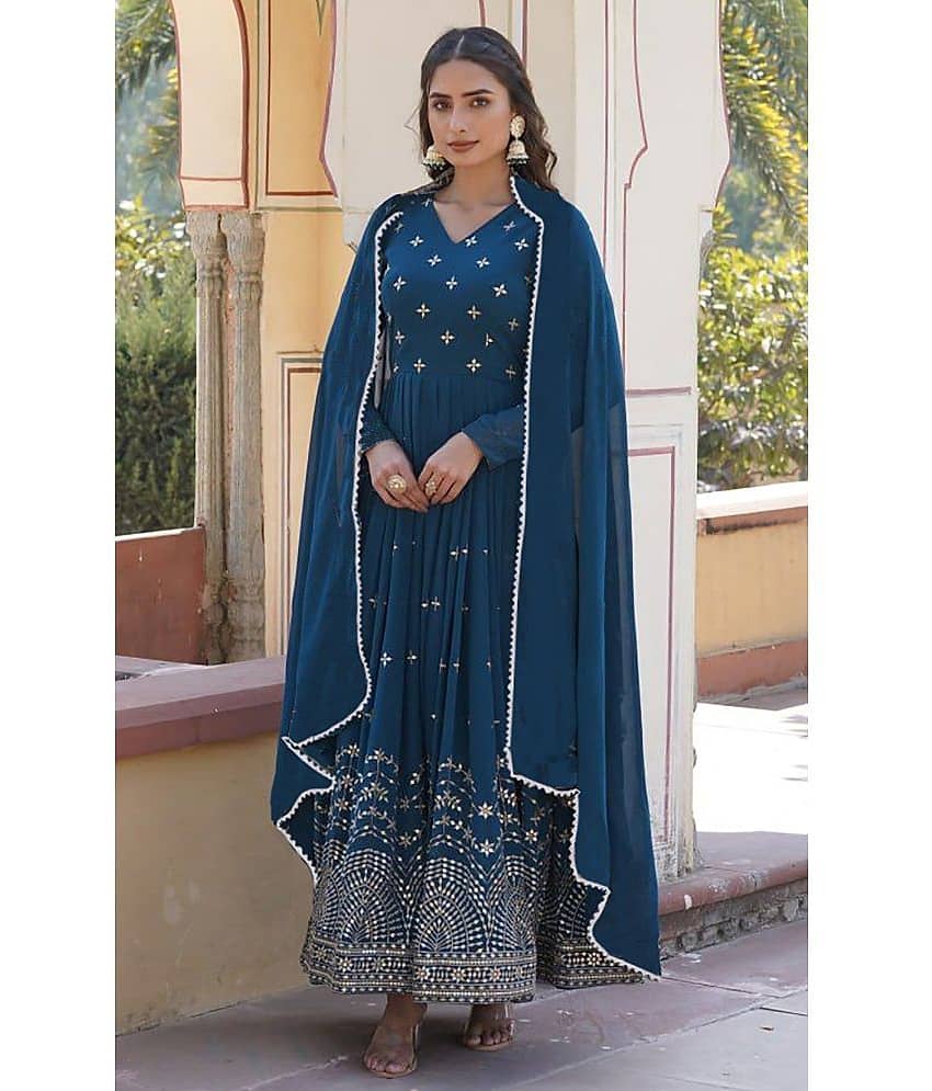 kedar fab Blue Anarkali Georgette Women's Stitched Ethnic Gown ( Pack of 1 )