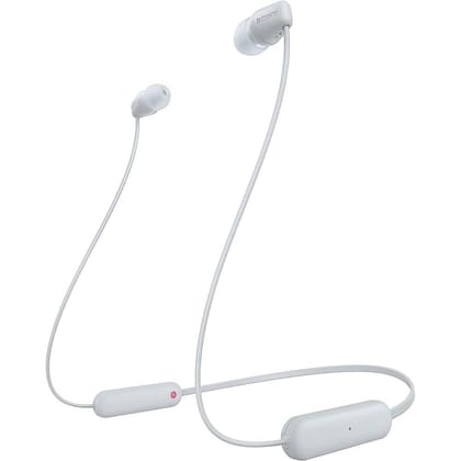 Sony WI-C100 Wireless Headphones with Customizable Equalizer for Deep Bass & 25 Hrs Battery, DSEE-Upscale, Splash Proof, 360RA, Fast Pair, in-Ear Bluetooth Headset with mic for Phone Calls (White) Sony WI-C100 Wireless Headphones with Customizable Equali