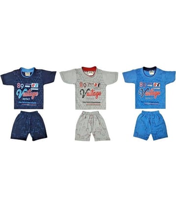 Paryag Pack of 3 Boys Cotton Blend T-Shirt & Shorts Set ( Multicolor )
