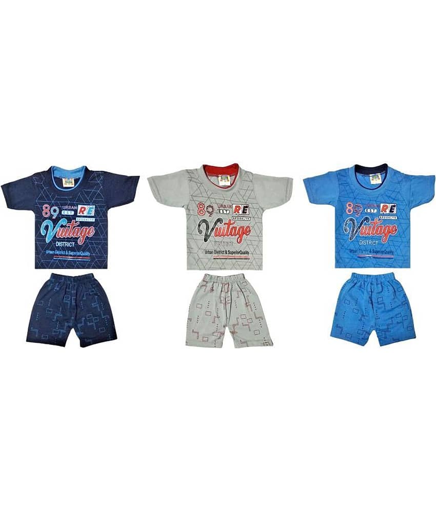 Paryag Pack of 3 Boys Cotton Blend T-Shirt & Shorts Set ( Multicolor )