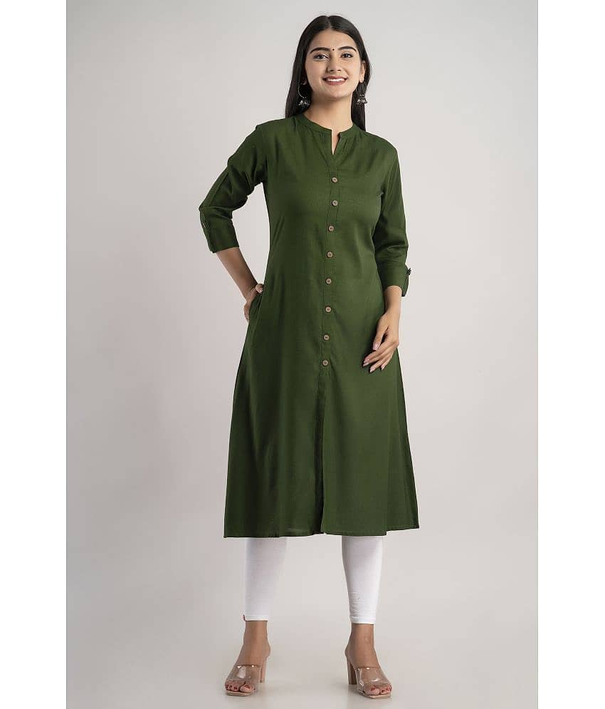 MAUKA - Green Rayon Women's Front Slit Kurti ( Pack of 1 )