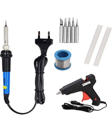 ALDECO: ( 10 in 1 ) 25 Watt Soldering Iron Kit With-Heavy Iron, 5 pcs Bit Set, Wire, Glue Gun, 2 Glue Stick