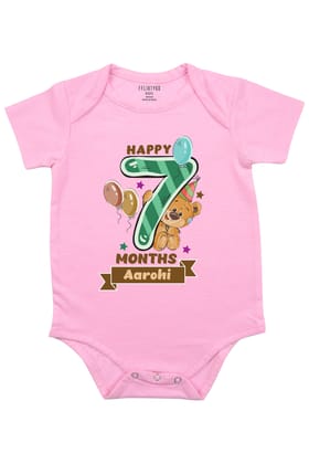 Happy Seven Months Milestone Baby Romper | Onesies w/ Custom Name-Baby Romper / Pink / 0-3 Months