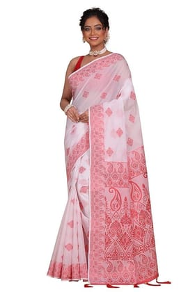 Women's Pure Cotton Handloom Bengal Tant Saree With Starch and Without Blouse Piece