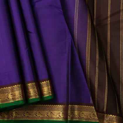 Violet And Brown Kanchipuram Silk Saree For Festive Wear PV J 1793