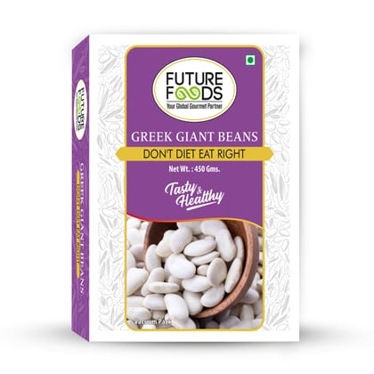 Future Foods Greek Gigante Beans | Double Butter Beans | Protein Rich | Good Source of Soluble Fiber & Vitamin A | Sweet & Mild Taste | Meaty Texture | Gluten Free | Low in Fat Content | 450g