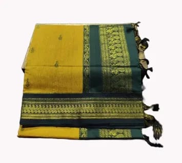 Paithani Silk Cotton Saree Yellow and green
