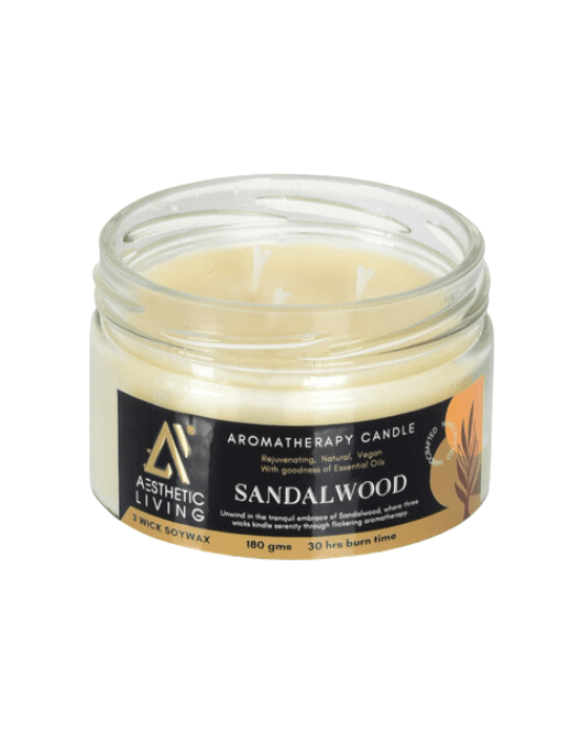 Aesthetic Living 3- Wick Sandalwood Candle, 180 gm