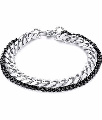 ZIVOM® Double Layered Wrist Wrap Macho Black Silver 316L Surgical Stainless Steel Curb Chain Bracelet for Men Boys