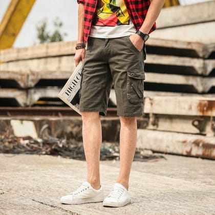 Romano nx 100% Cotton Cargo Shorts for Men- Bermuda with Multi-Pockets & Side Zipper Pockets Olive Colour-28 Waist (in Inches)