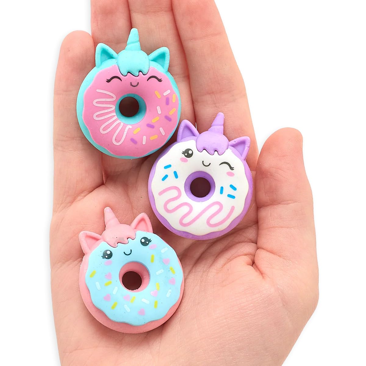 Cute Donut Shaped Erasers, Decorative Animal Design, School Supplies, 6 Pack
