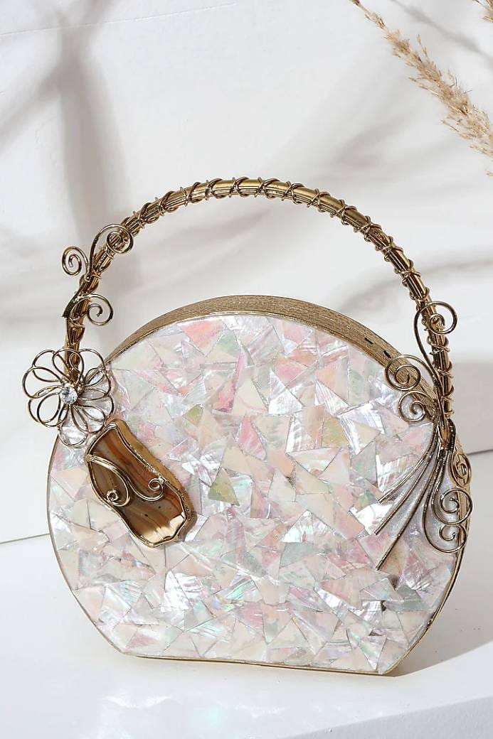 Golden Brass Metal Mother Of Pearl Clutch
