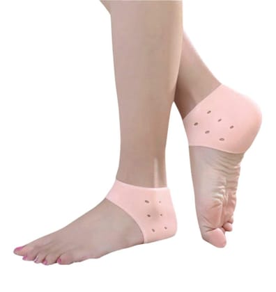 EZYFIT Silicone Gel Heel Pad Socks for Pain Relief for Men and Women (Beige, Free Size) - 1 Pair