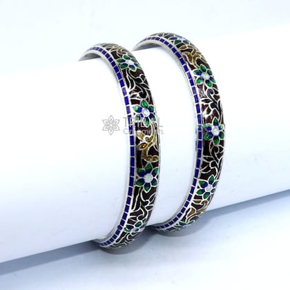 925 Sterling silver handmade amazing meenakari (color enamel )bangle bracelet floral design Cultral trendy style jewelry from india nba358-Single bangle