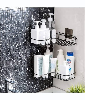 Hingol Self Adhesive Metal Bathroom Corner Rack Storage Shelves (Pack of 2)