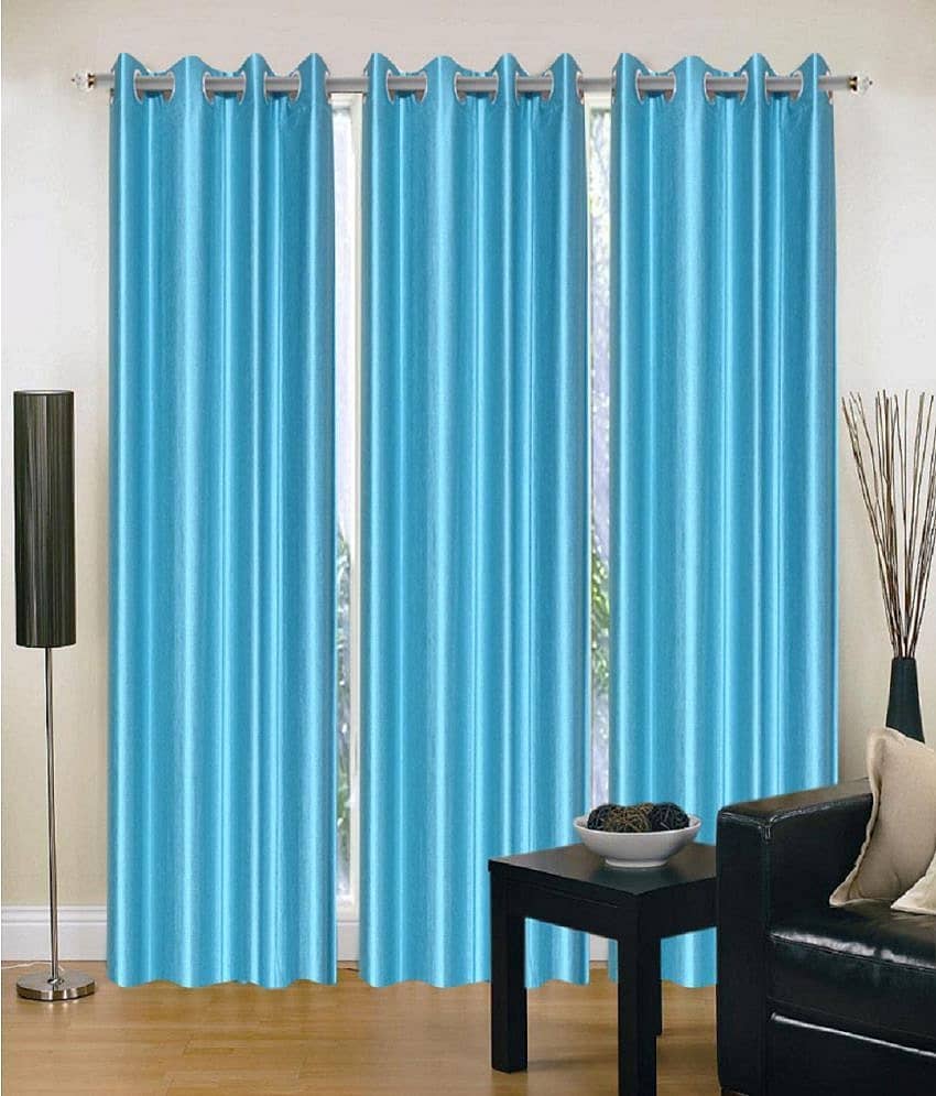Panipat Textile Hub Semi-Transparent Eyelet Door Curtain 7 ft Pack of 3 -Aqua