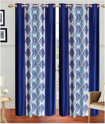 Panipat Textile Hub Floral Semi-Transparent Eyelet Door Curtain 7 ft Pack of 2 -Blue
