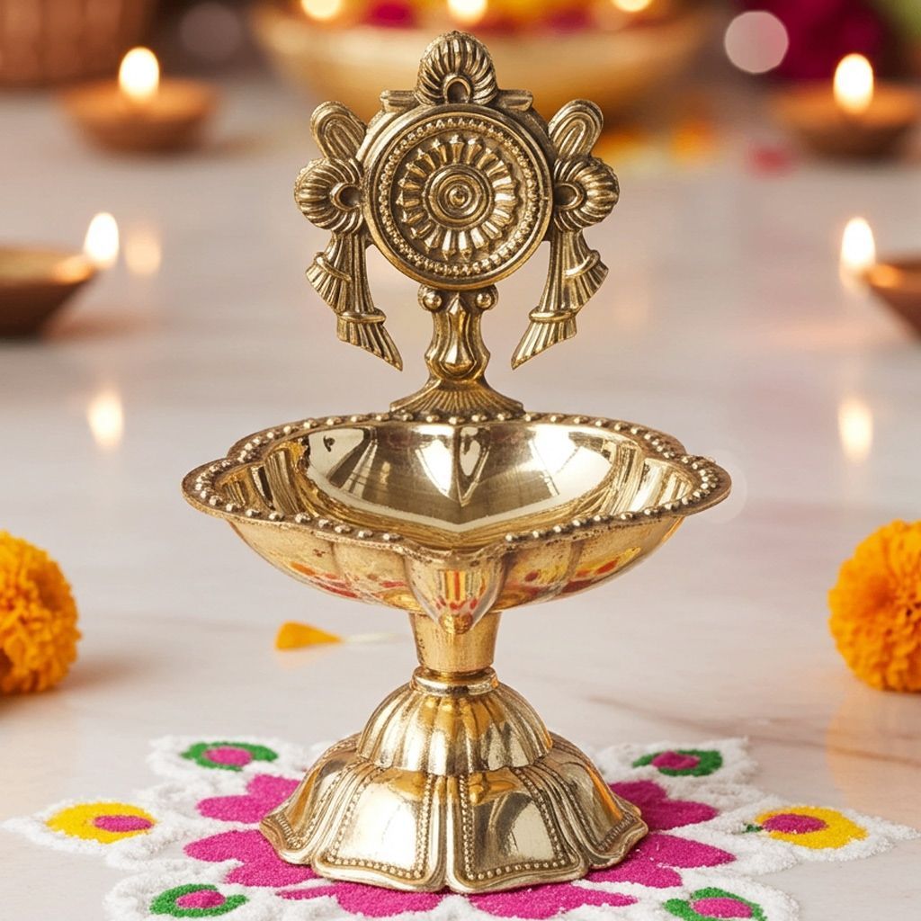 Brass Table Decor Oil Lamp, Shankh Deepak  - Devotional Deepak for Puja Rituals, Height : 3.5 Inch (FMAS777 C)