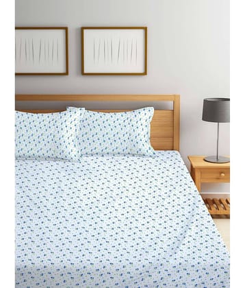 FABINALIV Poly Cotton Floral Fitted Fitted bedsheet with 2 Pillow Covers ( Double Bed ) - White