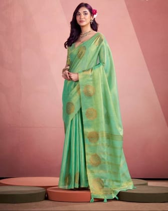 Parrot Green Handloom Tissue Soft Silk Saree