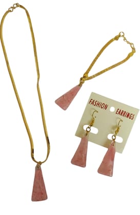 Nature-Inspired Pink Flower Resin Jewelry Set - Moon Pendant Necklace, Bracelet & Earrings