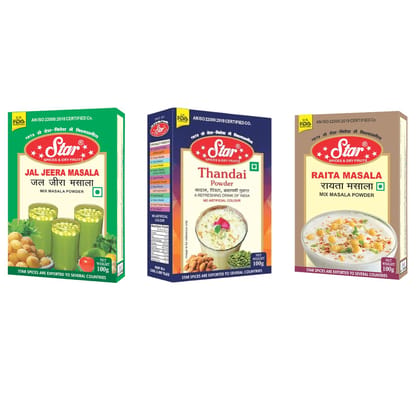 Star Spices Thandai, Jal Jeera and Raita, 100 gm -Pack of 3 Star Spices Thandai, Jal Jeera and Raita, 100 gm -Pack of 3
