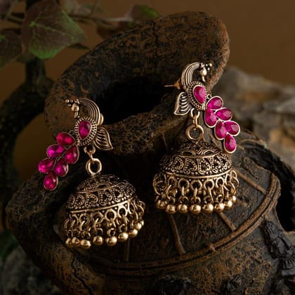 Gold Plated Peacock Design Artwork Stone Studded Fashion Ant
