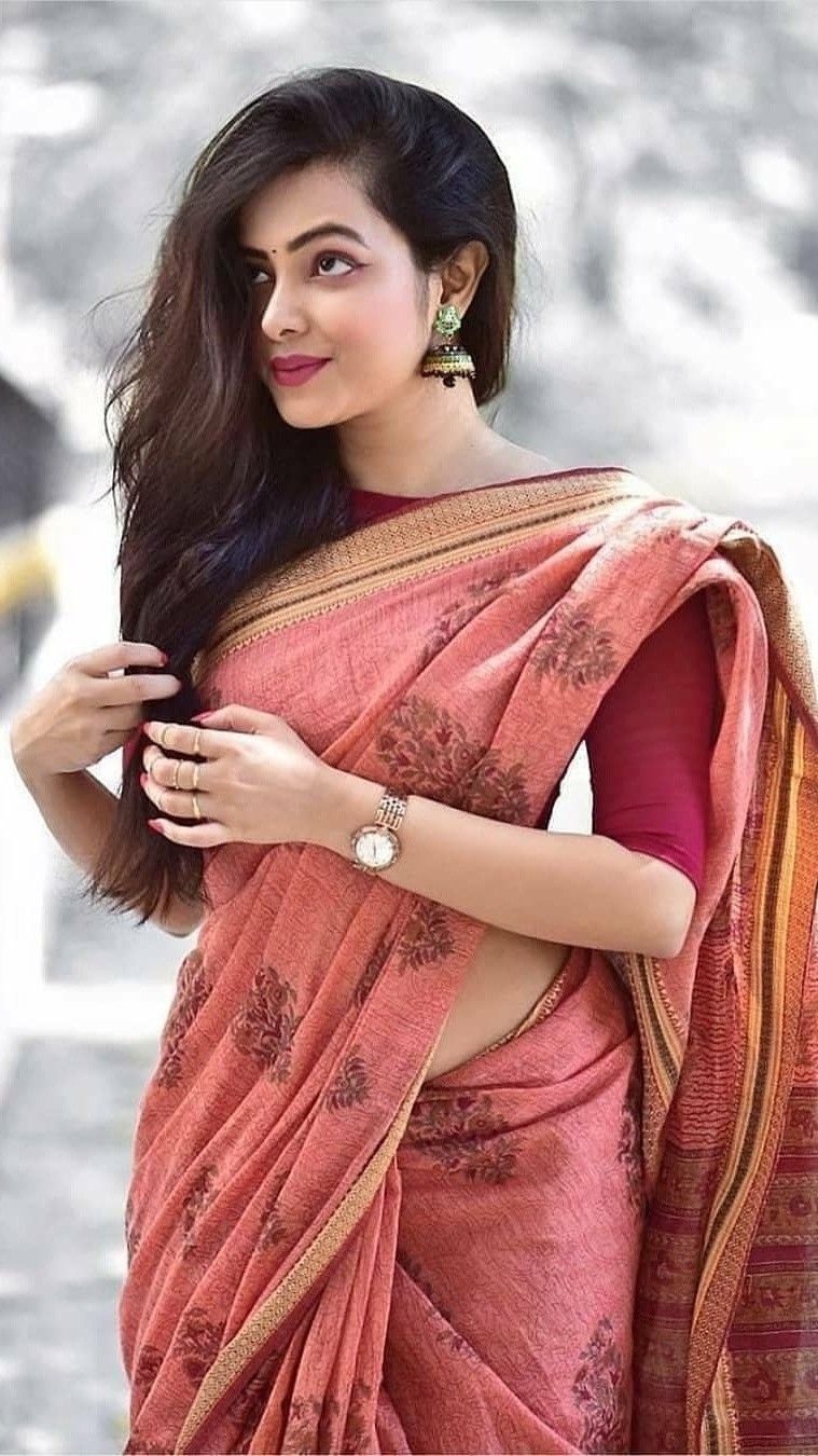 Dark Peach Colored Party Wear Printed Soft Silk Saree