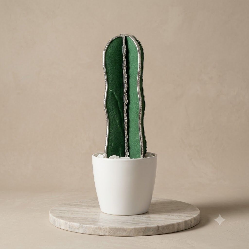 Handcrafted Glass Cactus Showpiece 1pc