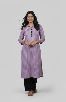 Rivaaj Ethnic Ayesha Straight Kurta (Size M) | Pure Cotton Purple Ethnic Top | 3/4 Sleeves Split V-Neck | Casual Office Wear