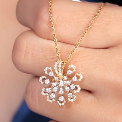 Evai Silver Pendant with chain For Women-Yellow Gold / 16 inches