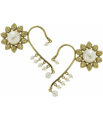 The Jewelbox Sun Flower Filigree Pearl Antique Gold Plated Ear Cuff Pair Earring for Women
