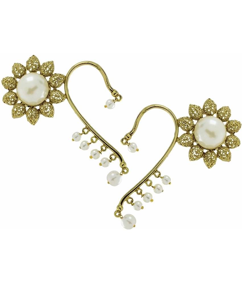 The Jewelbox Sun Flower Filigree Pearl Antique Gold Plated Ear Cuff Pair Earring for Women