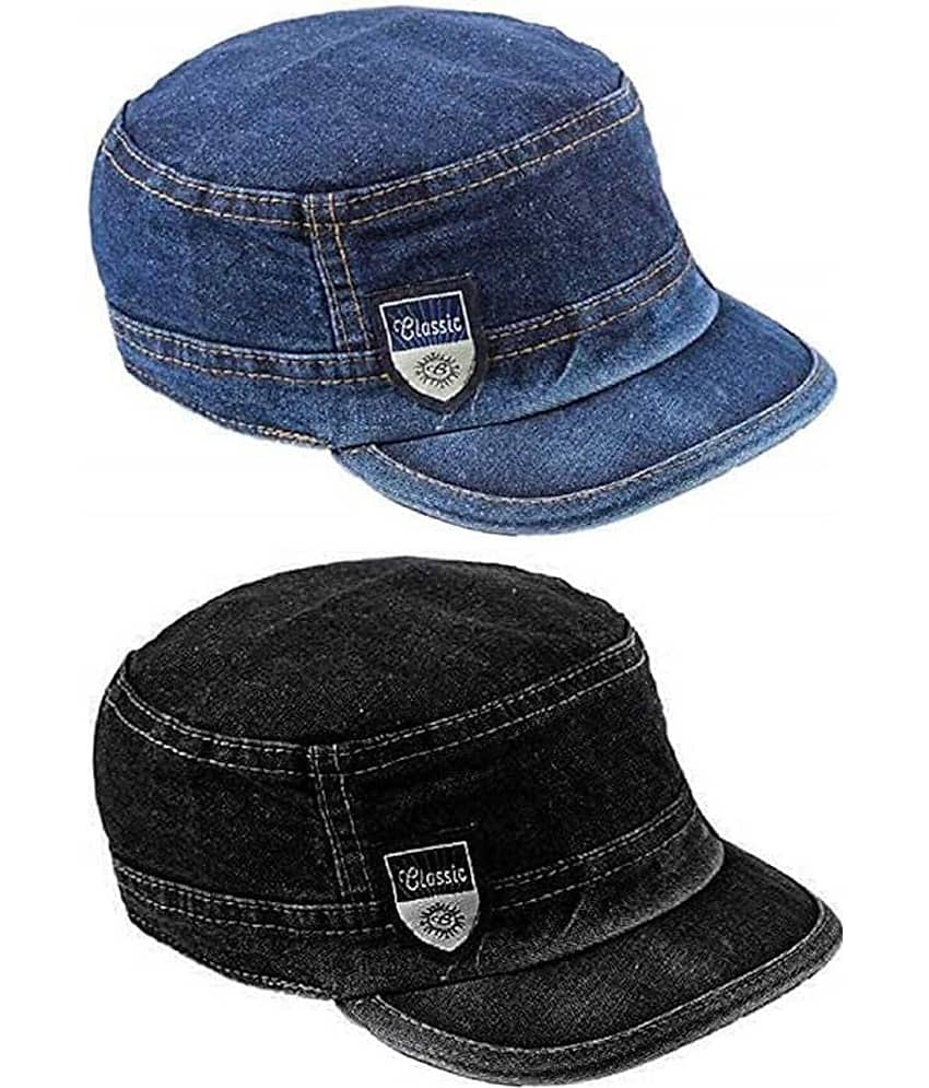 BAYEMA Pack of 2 Cotton Men's Cap ( Blue )