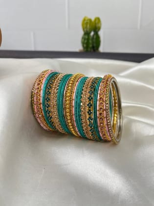 Rama Green & Baby Pink Stone Bangle Set 5047-2.2 / Both Hands