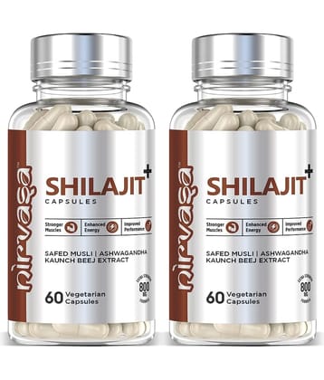 Nirvasa Pure Shilajit for Vigour & Vitality, enriched with Shilajit, Safed Mulsi, Aswagandha and Kaunch Beej Extract (2 X 60 Cap)