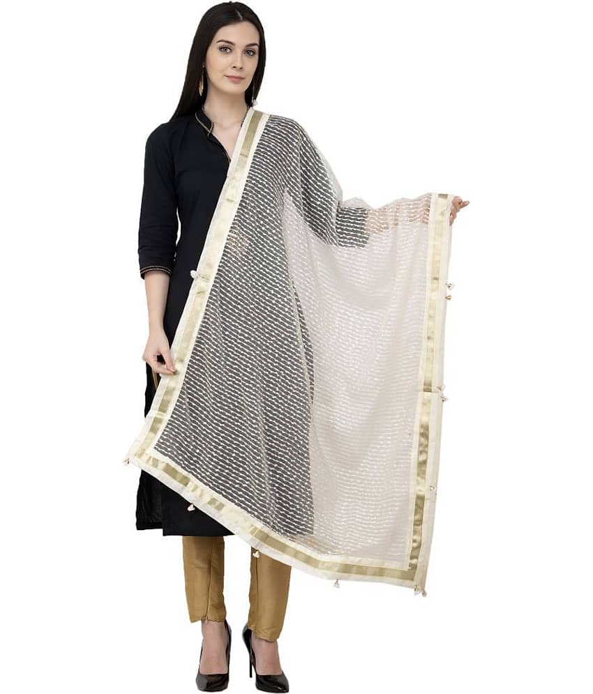 A R Silk White Organza Hand Embroidered Dupatta
